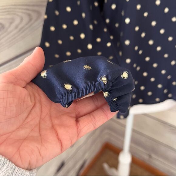 Stitch Fix Kaileigh Navy Blue & Gold Polka Dot V Neck Blouse - Picture 4 of 6
